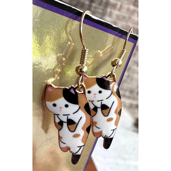 Calico Cat Earrings New Small Kitty Lover Dangle Hooks Christmas Birthda… - Picture 1 of 11